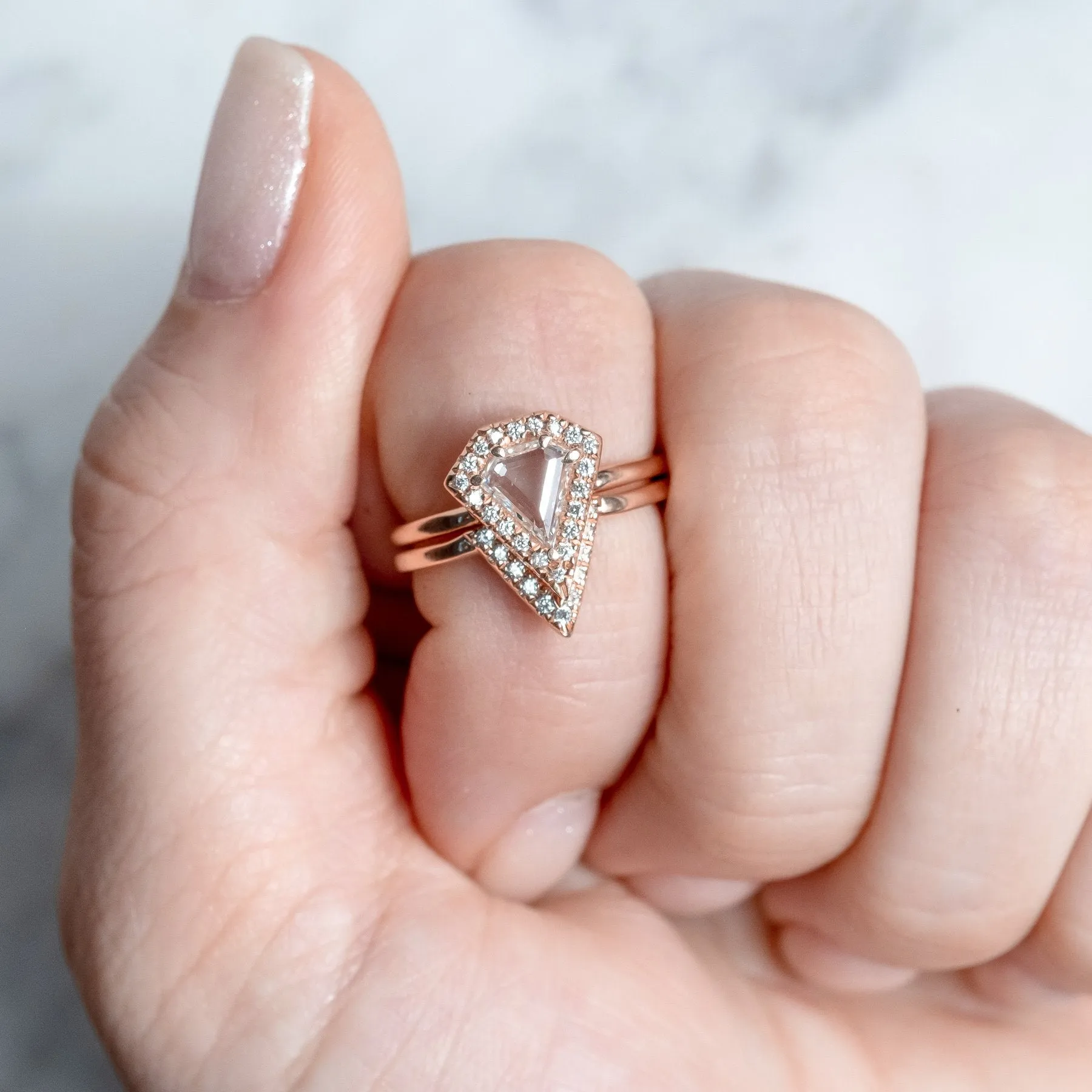 11 Diamond V Wedding Band, Victoria Setting, 14K Rose Gold