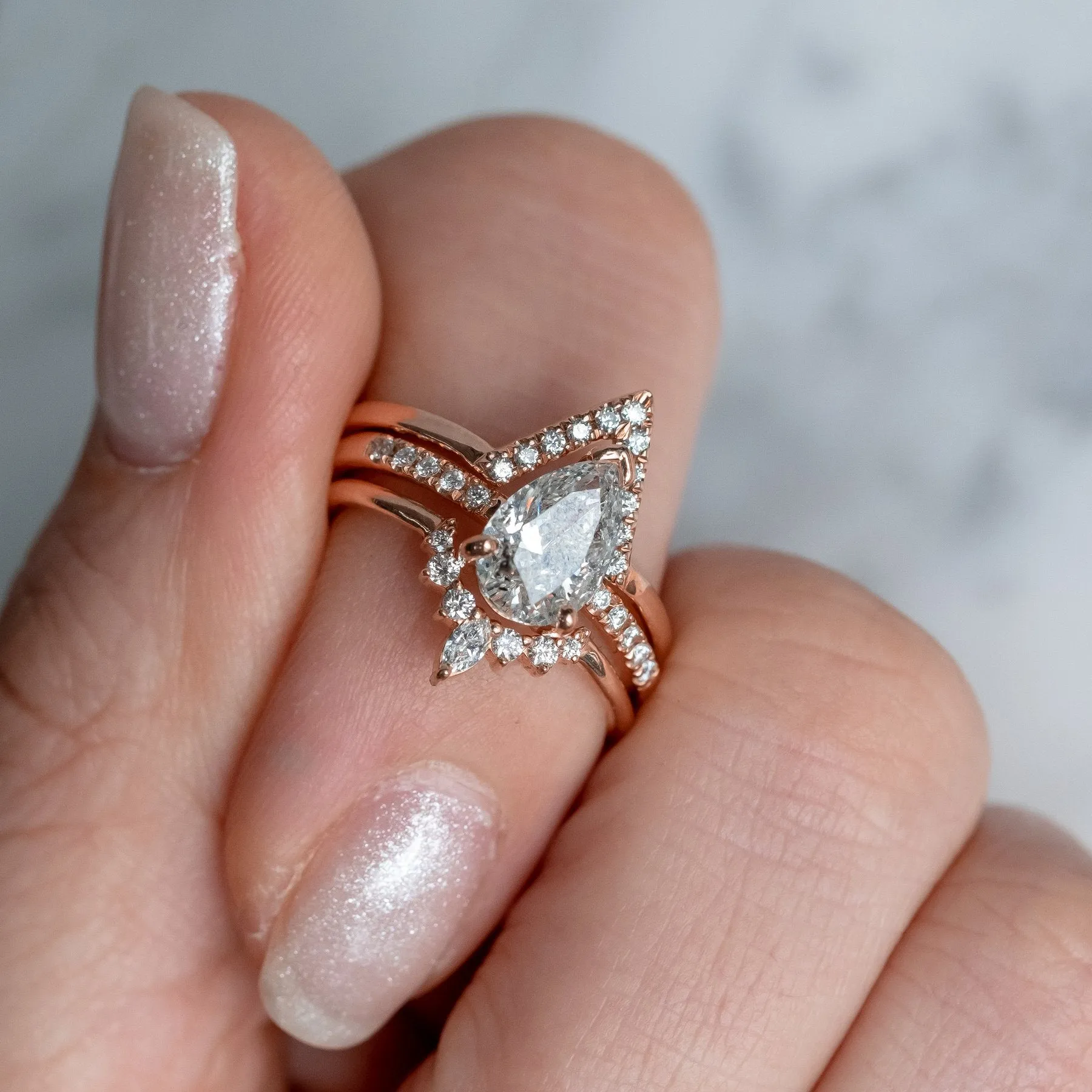 11 Diamond V Wedding Band, Victoria Setting, 14K Rose Gold