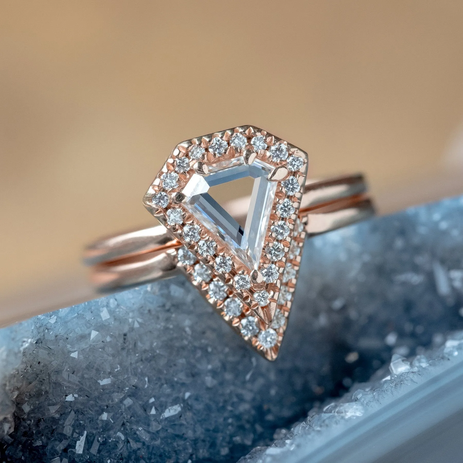 11 Diamond V Wedding Band, Victoria Setting, 14K Rose Gold