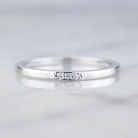 14k White Gold 3 Diamond Wedding Band, Rectangle Style