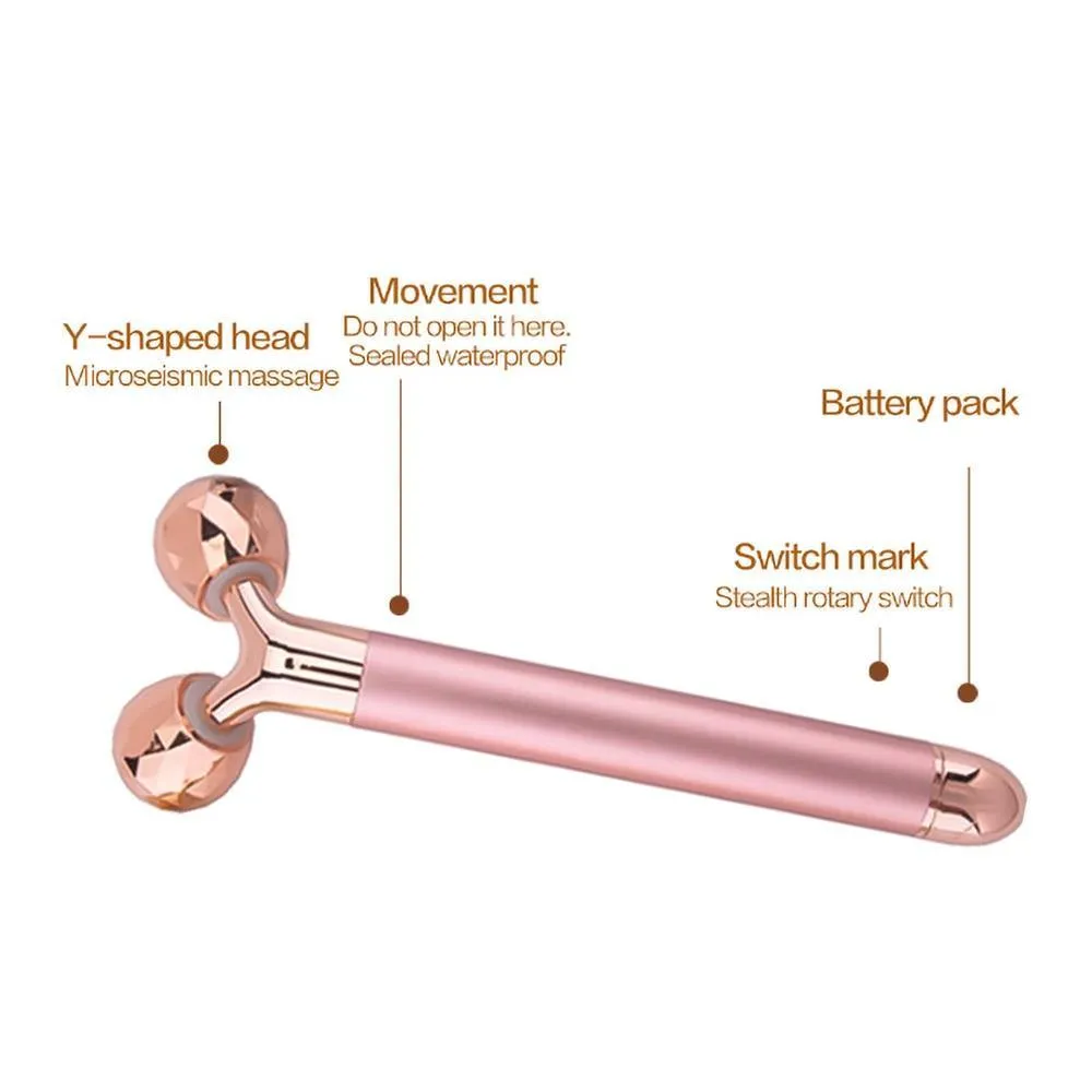 3 in 1 Energy Beauty Bar 24k Golden Vibrating Facial Roller Massager