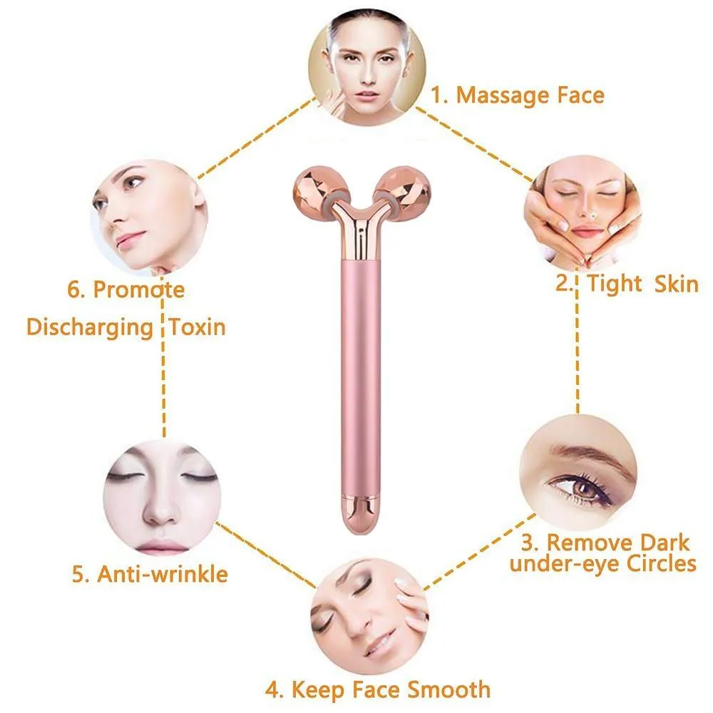 3 in 1 Energy Beauty Bar 24k Golden Vibrating Facial Roller Massager