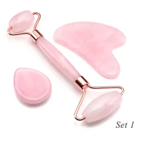 3 in 1 Rose Quartz Jade Roller and Sha Massager Tools Set | Jovivi