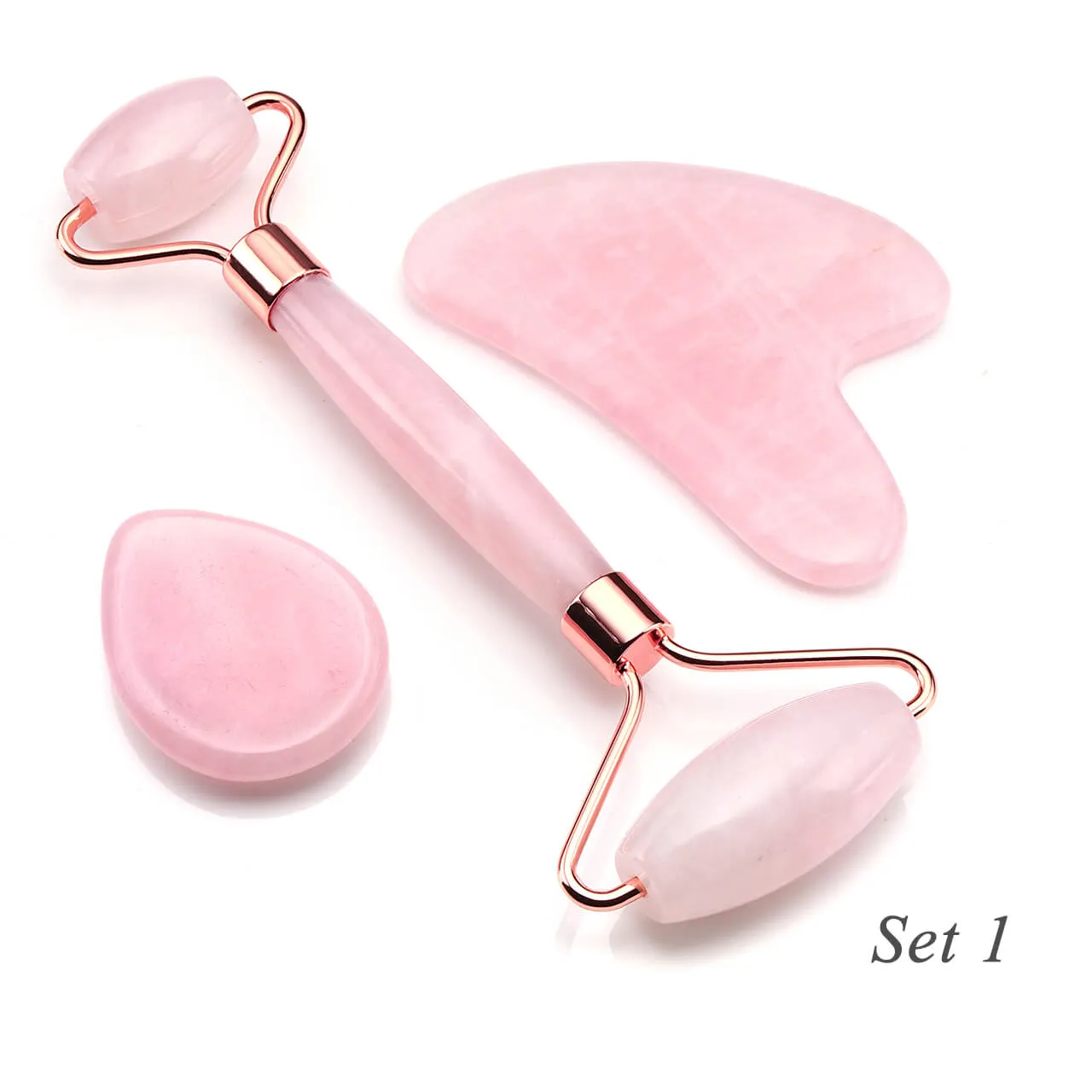 3 in 1 Rose Quartz Jade Roller and Sha Massager Tools Set | Jovivi