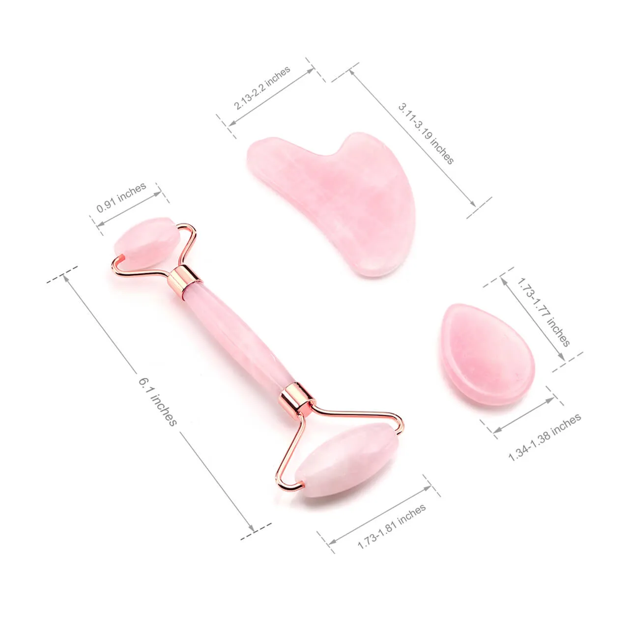 3 in 1 Rose Quartz Jade Roller and Sha Massager Tools Set | Jovivi