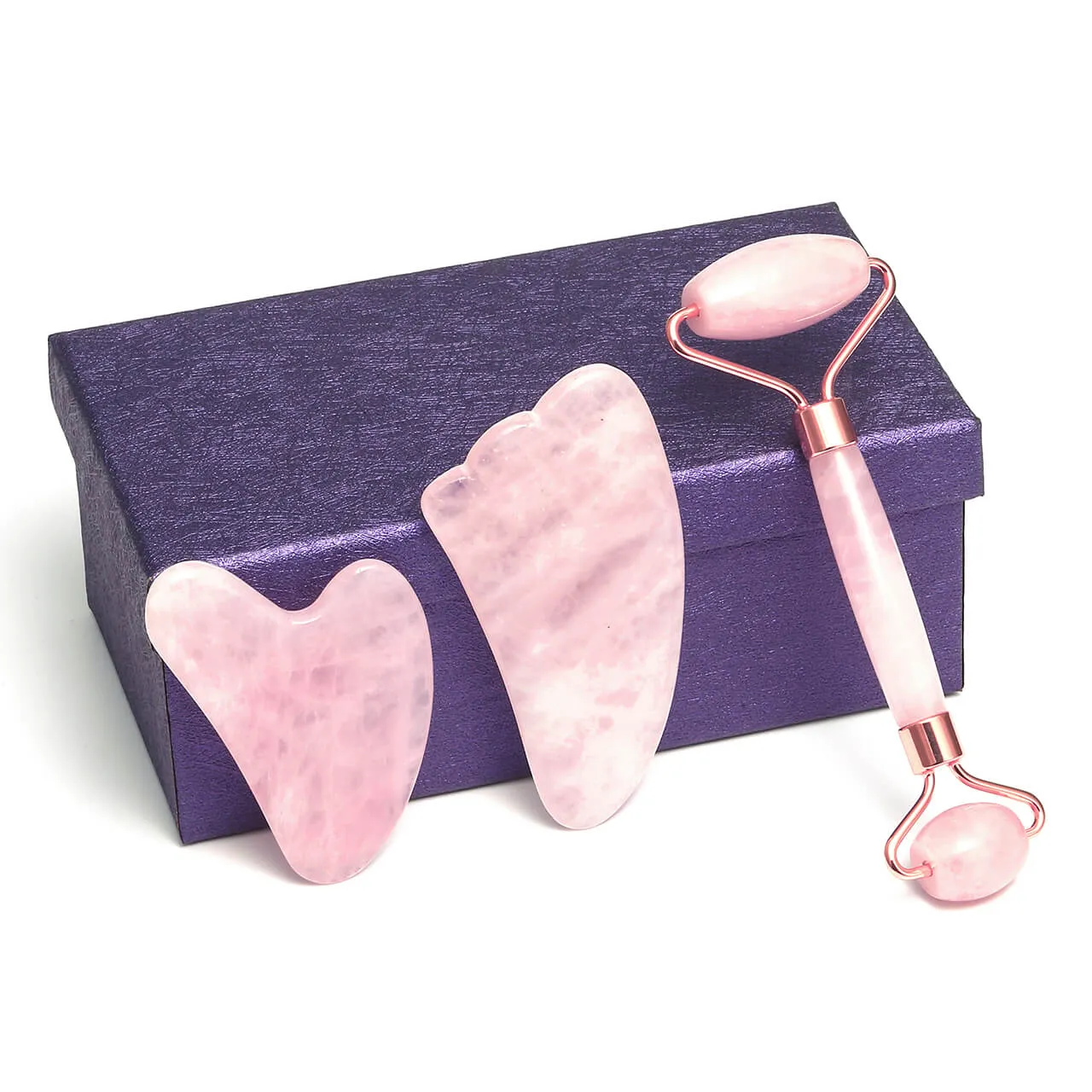 3 in 1 Rose Quartz Jade Roller and Sha Massager Tools Set | Jovivi