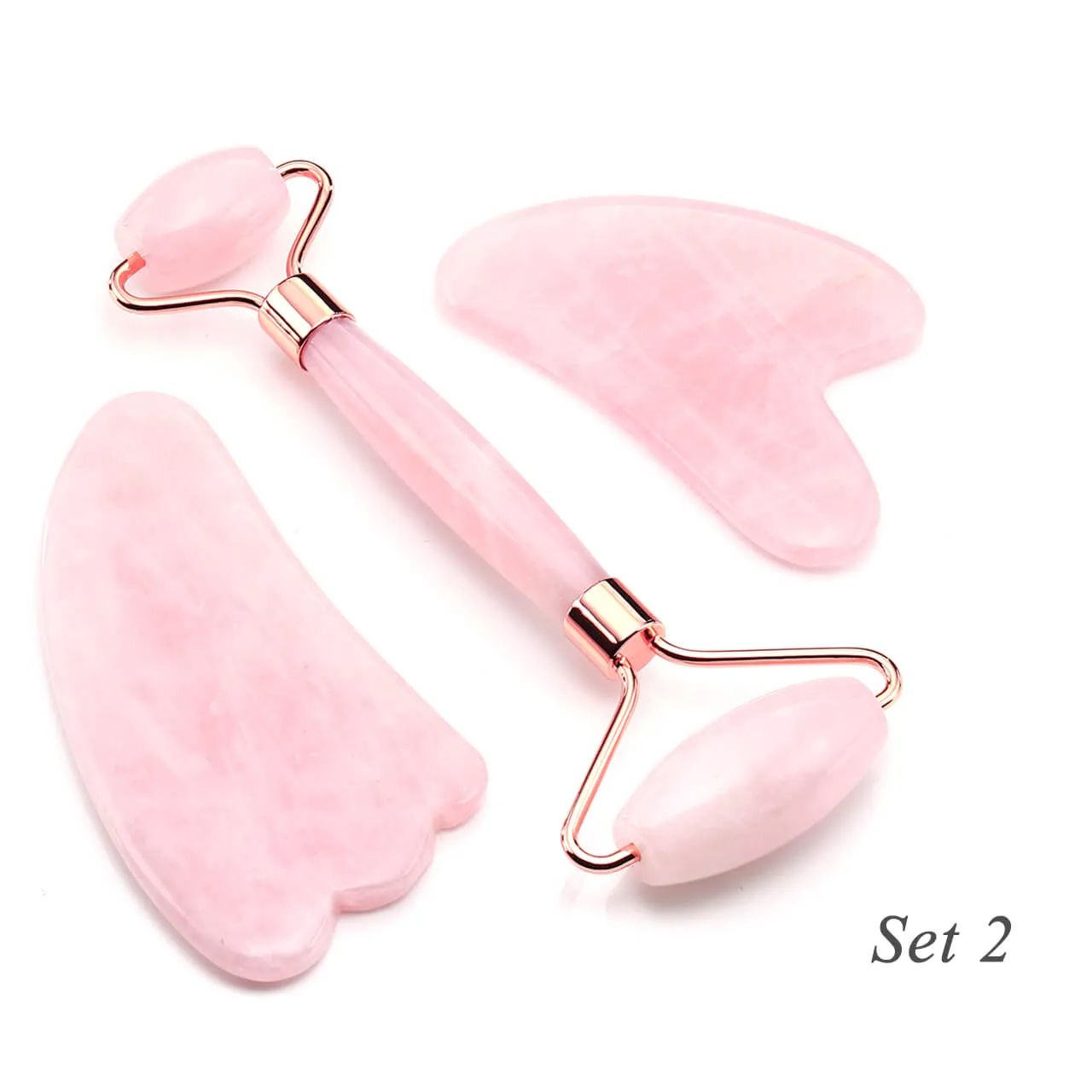3 in 1 Rose Quartz Jade Roller and Sha Massager Tools Set | Jovivi