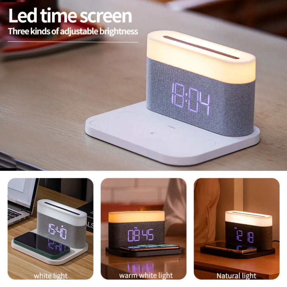 3-in-1 Wireless Charger Alarm Clock and Adjustable Night Light- USB Power Supply