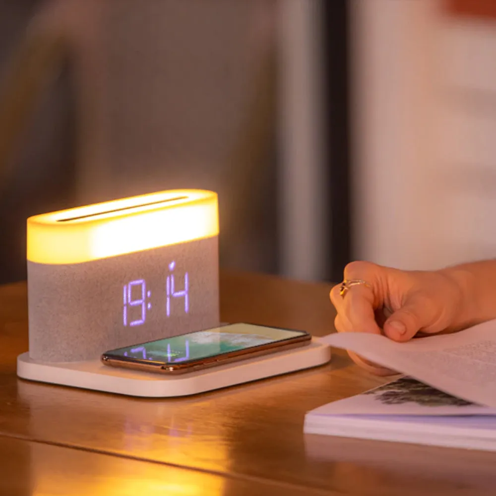 3-in-1 Wireless Charger Alarm Clock and Adjustable Night Light- USB Power Supply