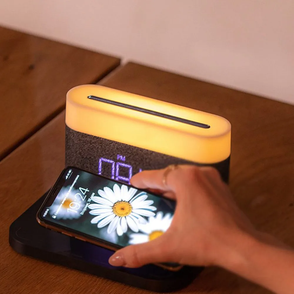 3-in-1 Wireless Charger Alarm Clock and Adjustable Night Light- USB Power Supply