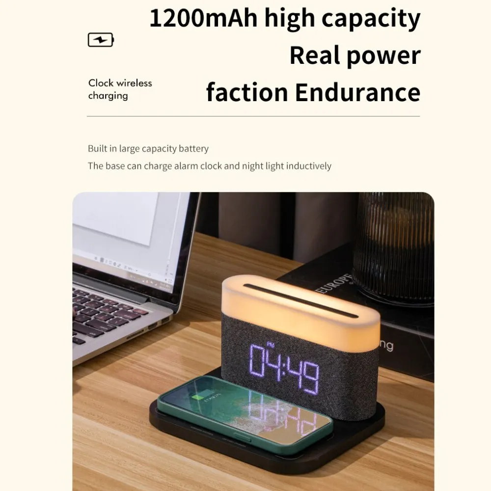 3-in-1 Wireless Charger Alarm Clock and Adjustable Night Light- USB Power Supply