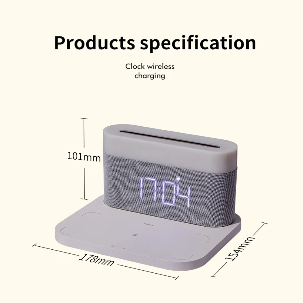 3-in-1 Wireless Charger Alarm Clock and Adjustable Night Light- USB Power Supply