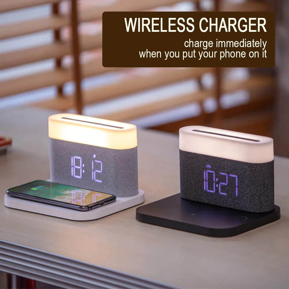 3-in-1 Wireless Charger Alarm Clock and Adjustable Night Light- USB Power Supply