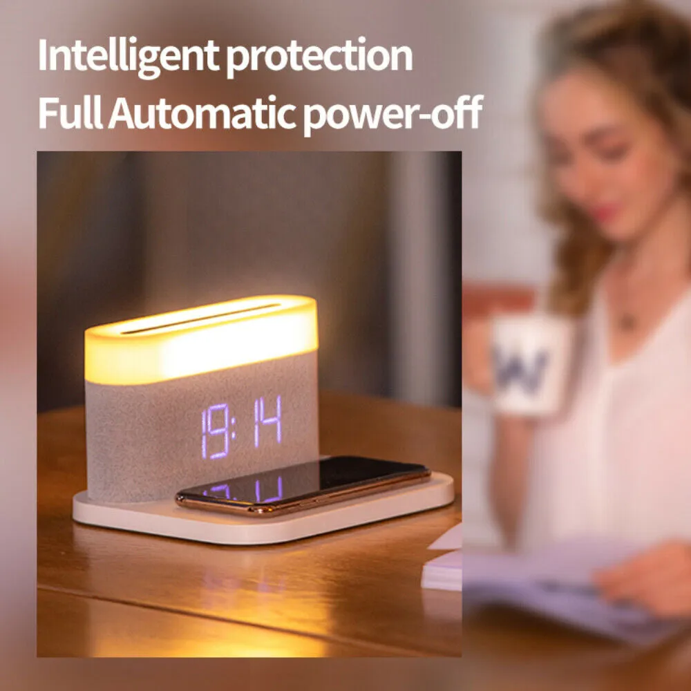 3-in-1 Wireless Charger Alarm Clock and Adjustable Night Light- USB Power Supply