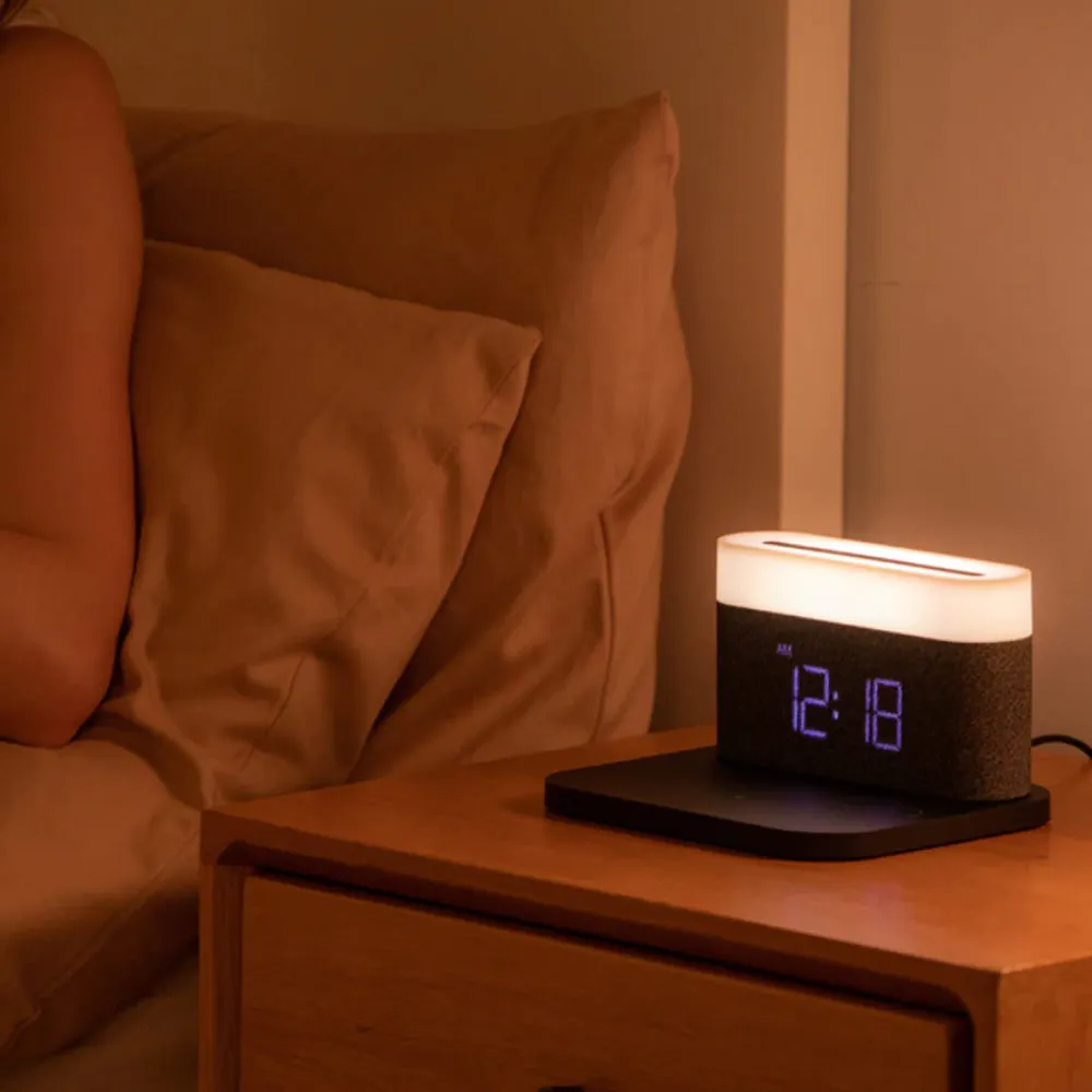 3-in-1 Wireless Charger Alarm Clock and Adjustable Night Light- USB Power Supply