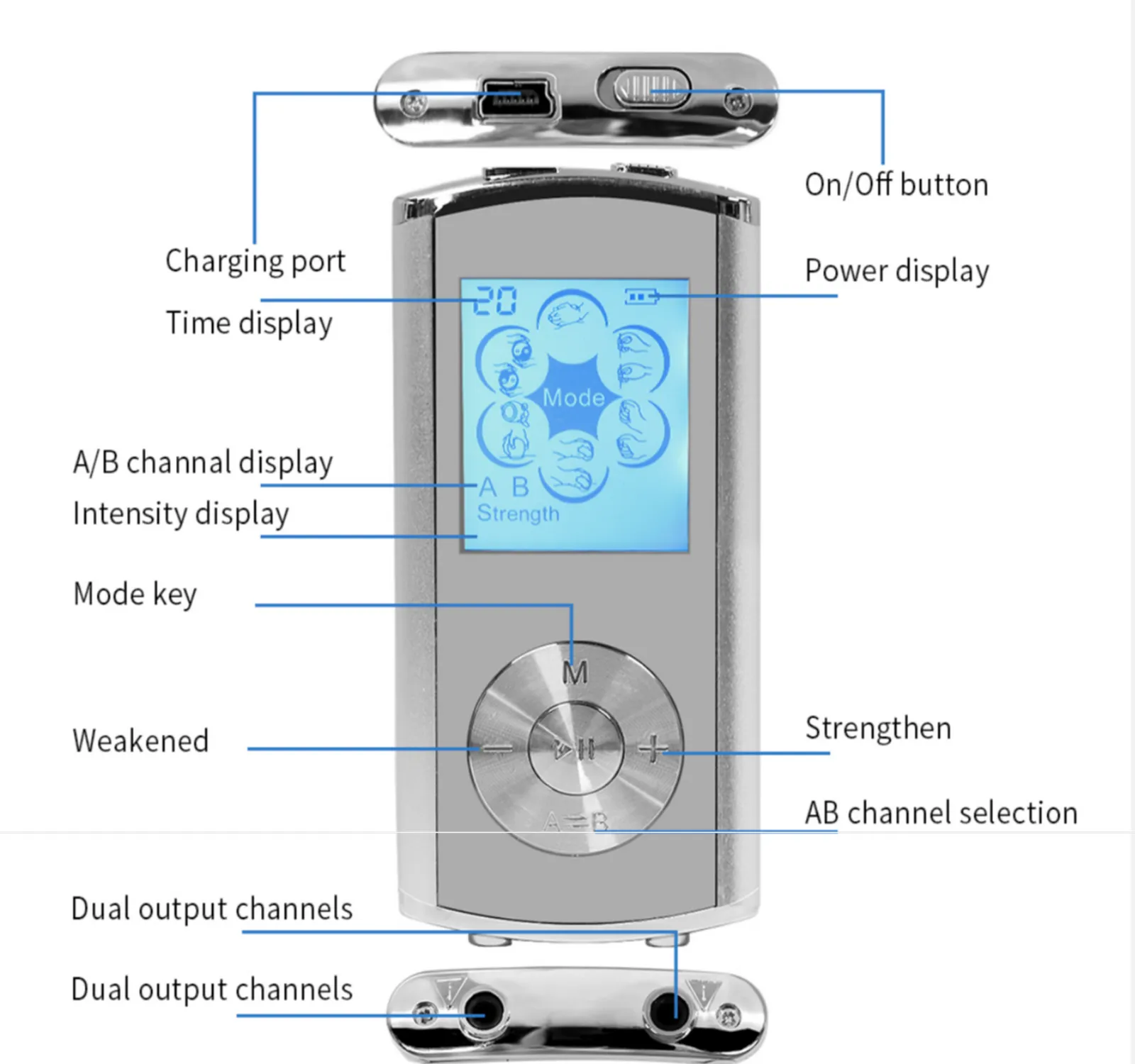 6 Mode TENS EMS Pain Relief Electro Muscle Stimulator Therapy Pulse Massager
