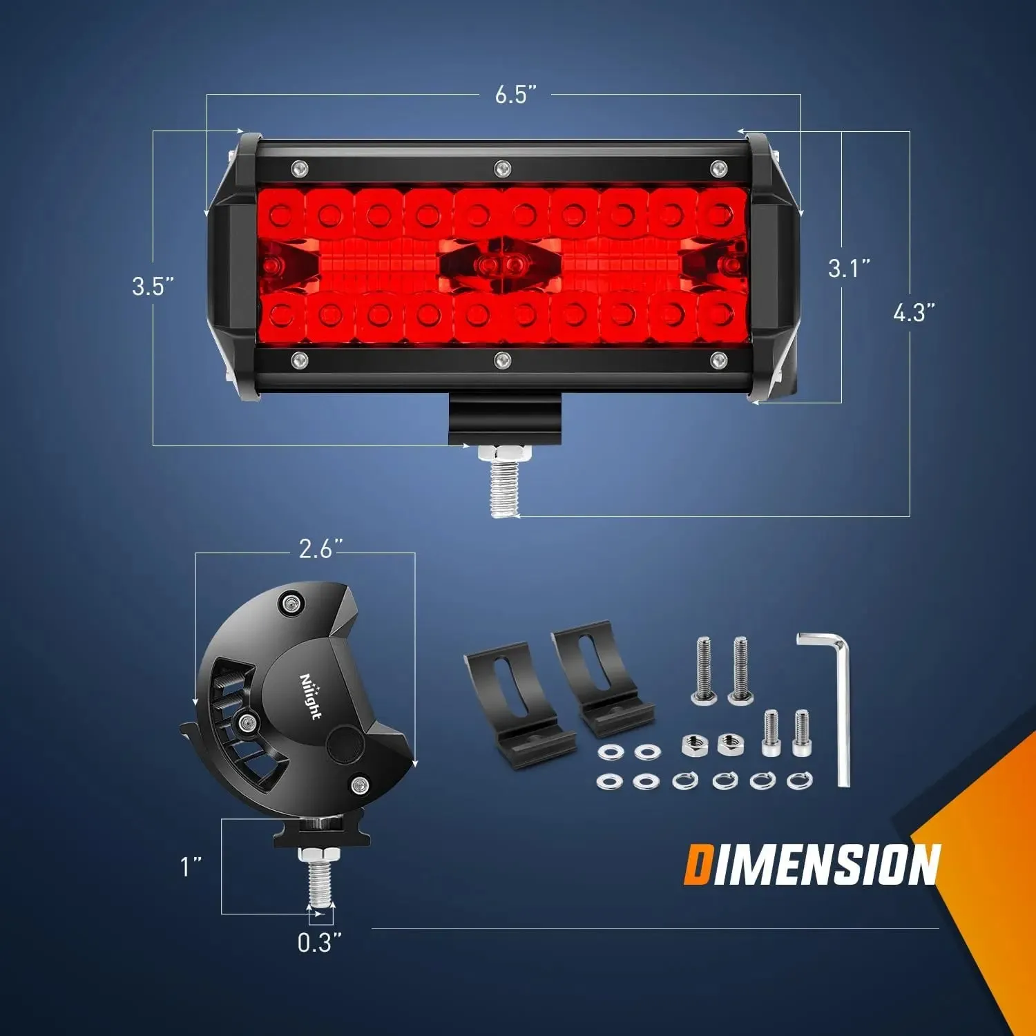 6.5 Inch 120W 355LM Triple Row Spot Flood Red Led Pods (Pair)