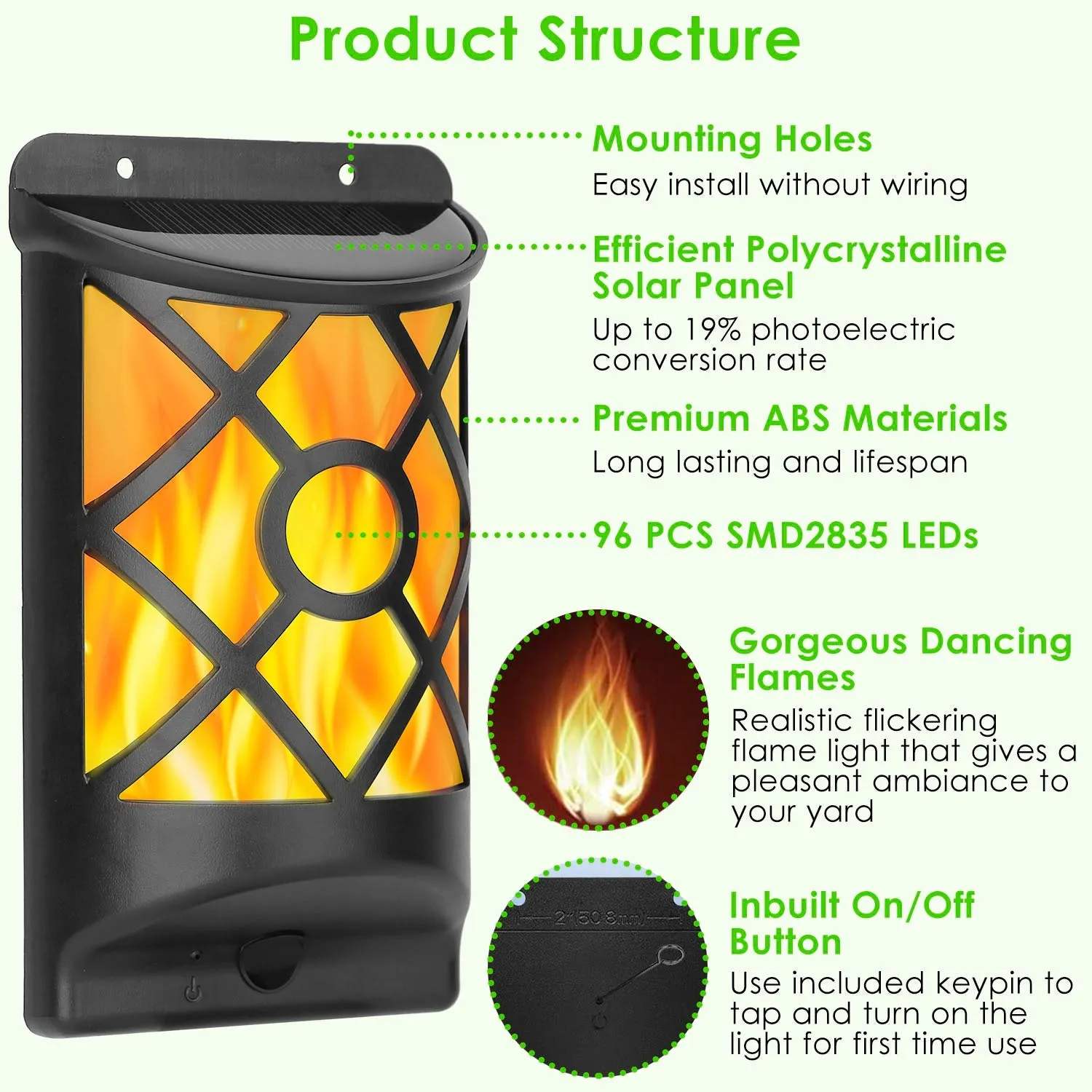 96 LEDs Waterproof Flame Solar Lights Outdoor