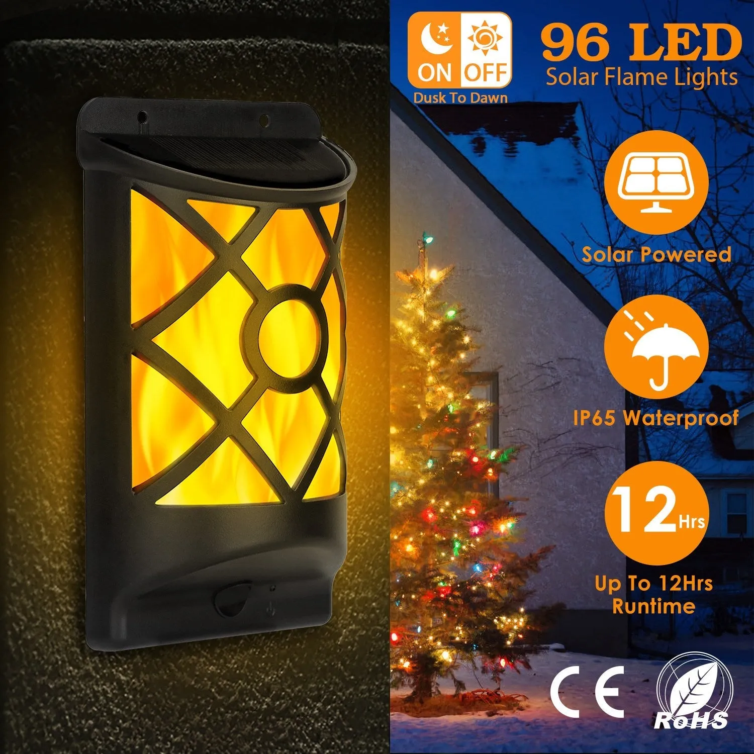 96 LEDs Waterproof Flame Solar Lights Outdoor