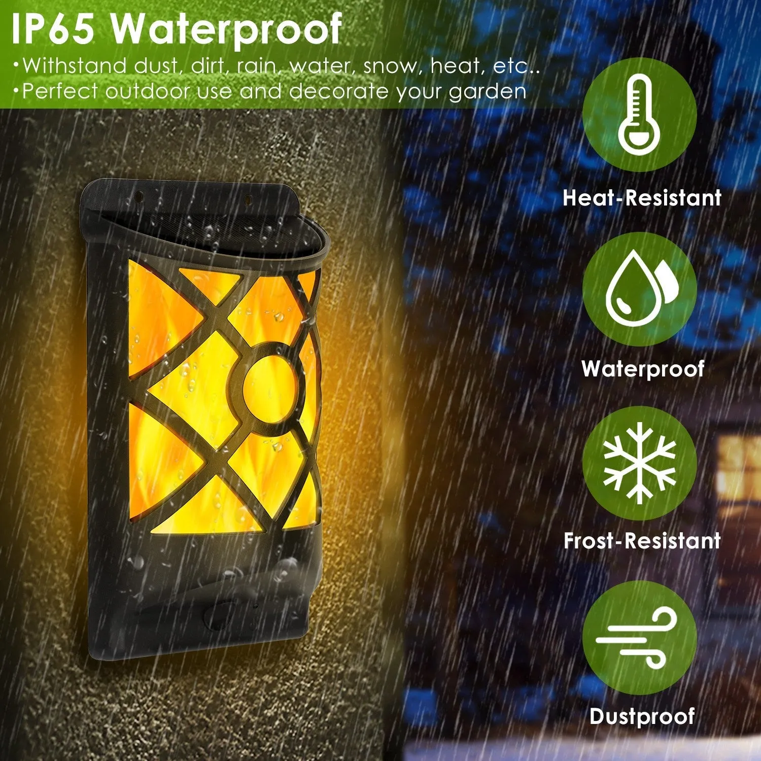 96 LEDs Waterproof Flame Solar Lights Outdoor