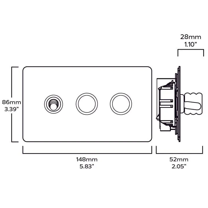ALVA 3G Mixed Light Switch 1 Toggle / 2 Dimmer - Brass