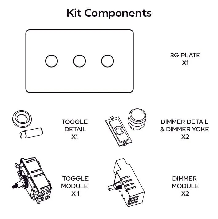 ALVA 3G Mixed Light Switch 1 Toggle / 2 Dimmer - Brass