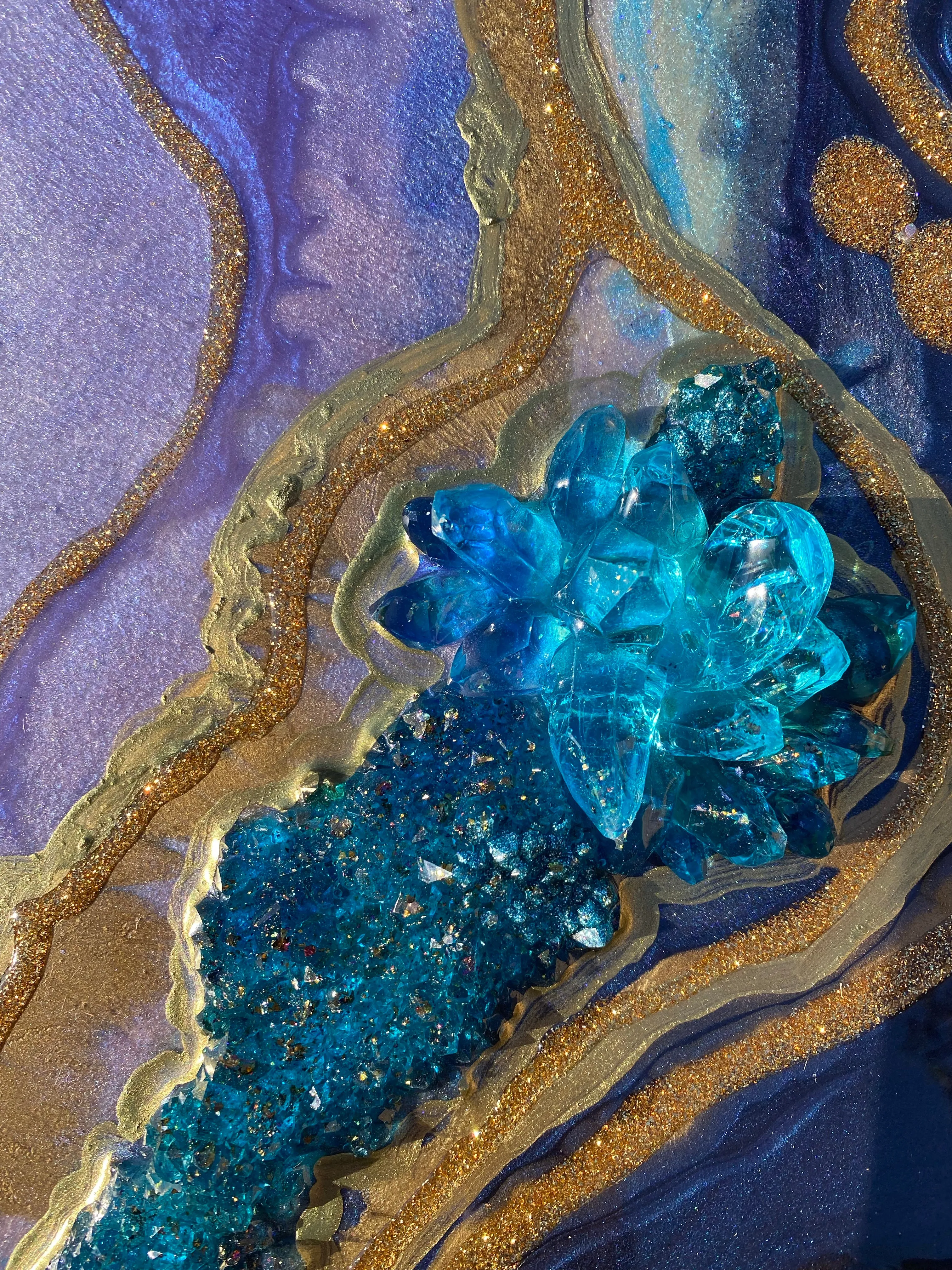 Amethyst. Freeform Purple and Gold Geode Gemstone Artwork with Amethysts