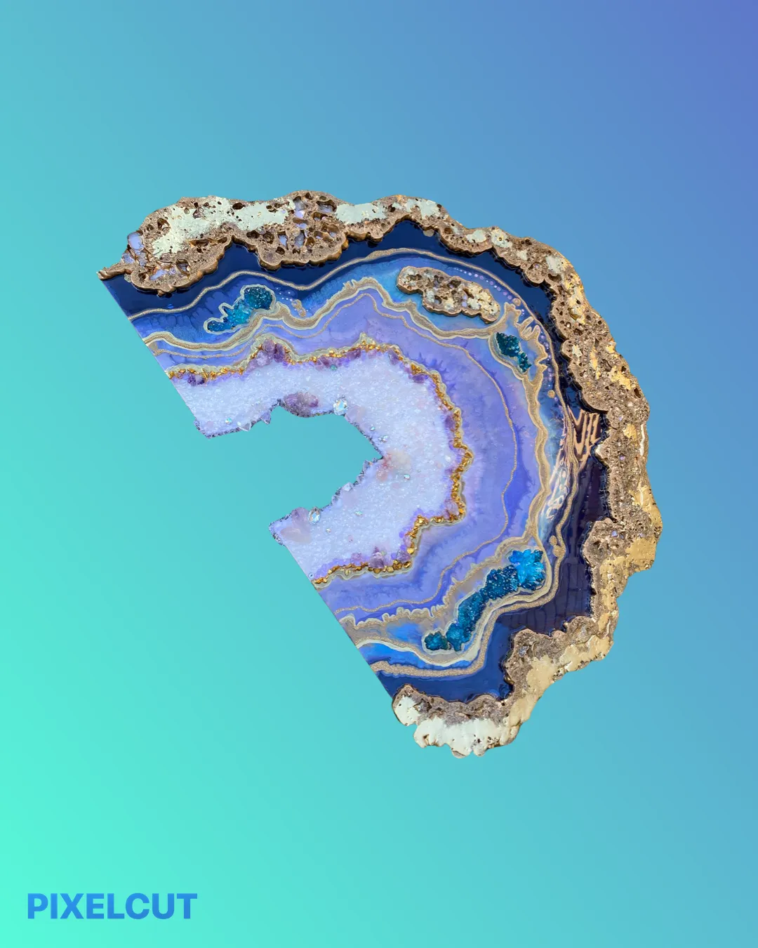 Amethyst. Freeform Purple and Gold Geode Gemstone Artwork with Amethysts