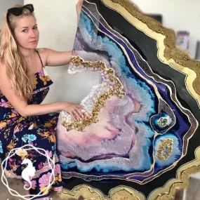 Amethyst. Freeform Purple and Gold Geode Gemstone Artwork with Amethysts