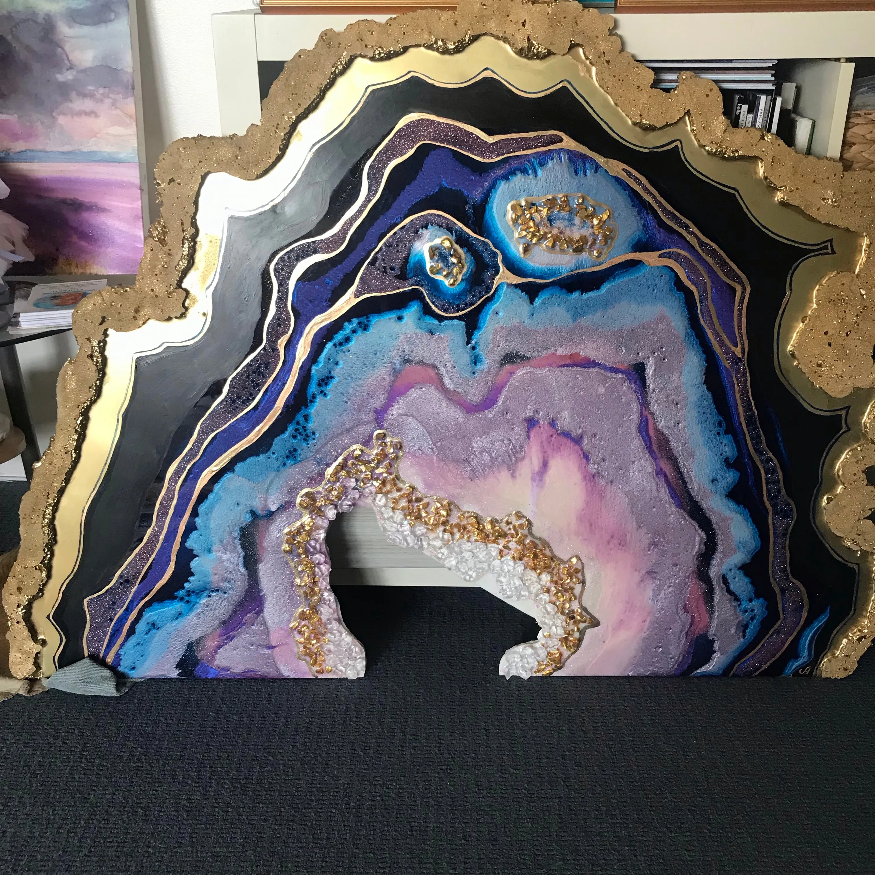 Amethyst. Freeform Purple and Gold Geode Gemstone Crystal Agate. Original Artwork. 120x88cm