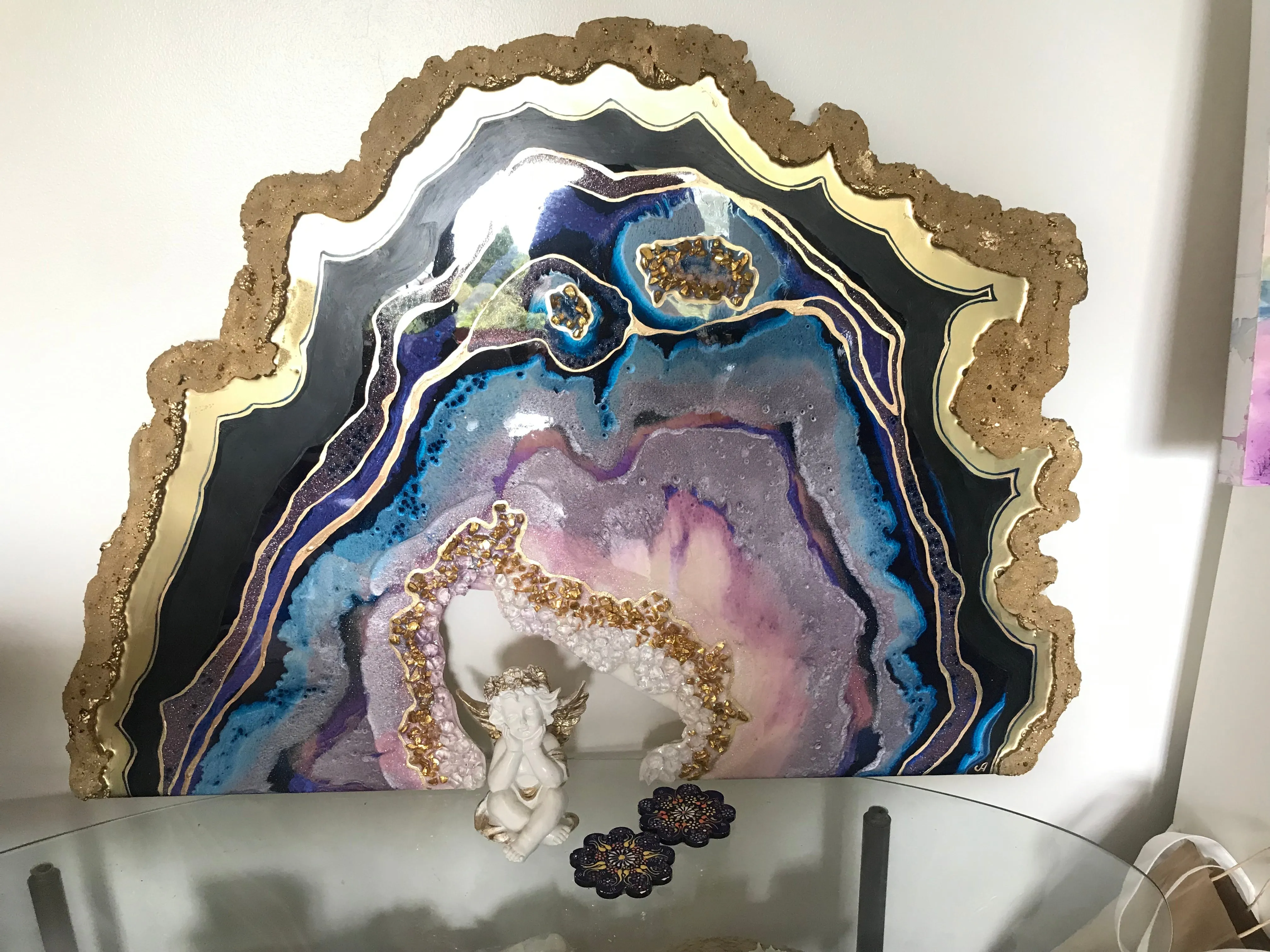 Amethyst. Freeform Purple and Gold Geode Gemstone Crystal Agate. Original Artwork. 120x88cm