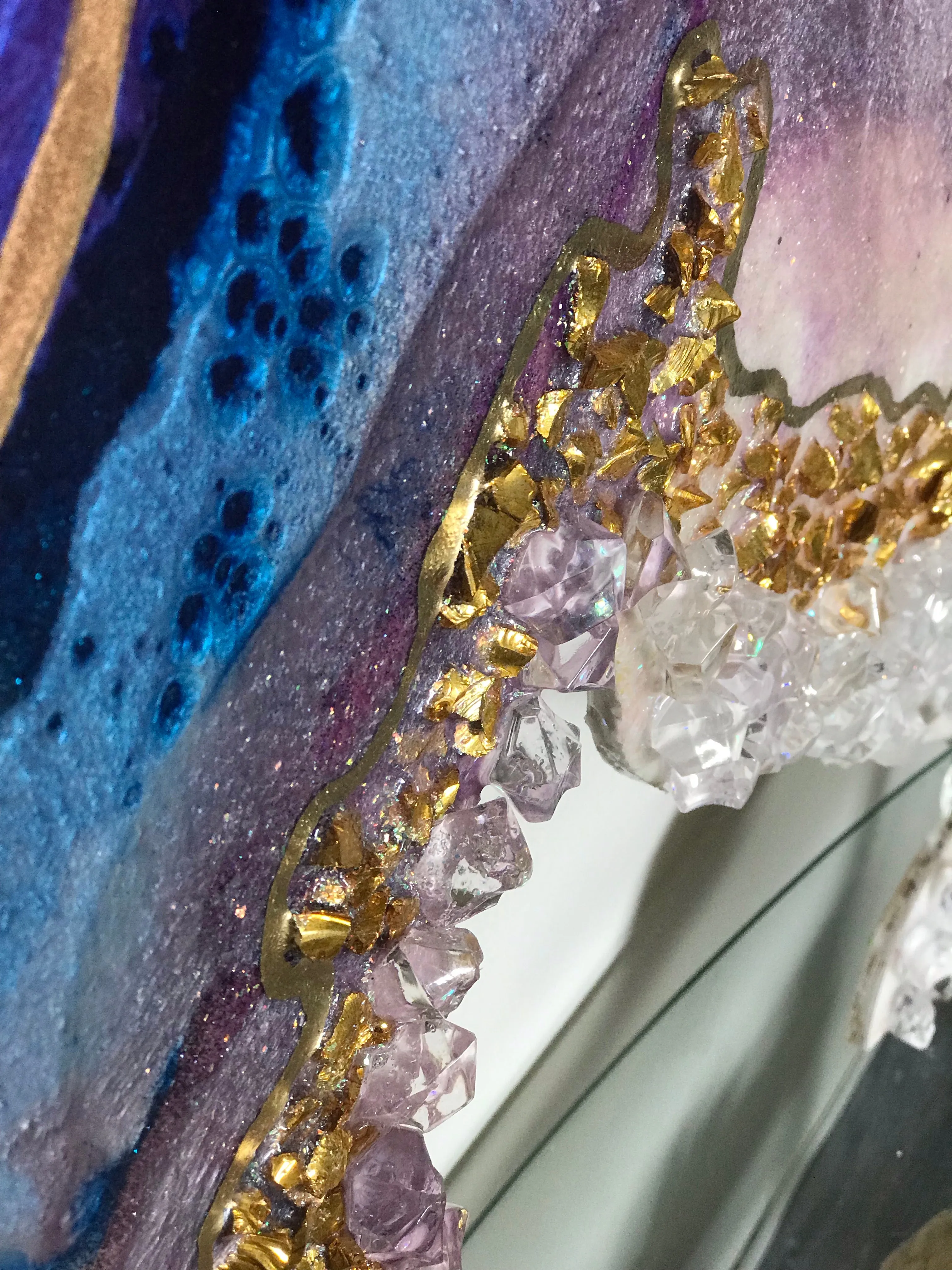Amethyst. Freeform Purple and Gold Geode Gemstone Crystal Agate. Original Artwork. 120x88cm