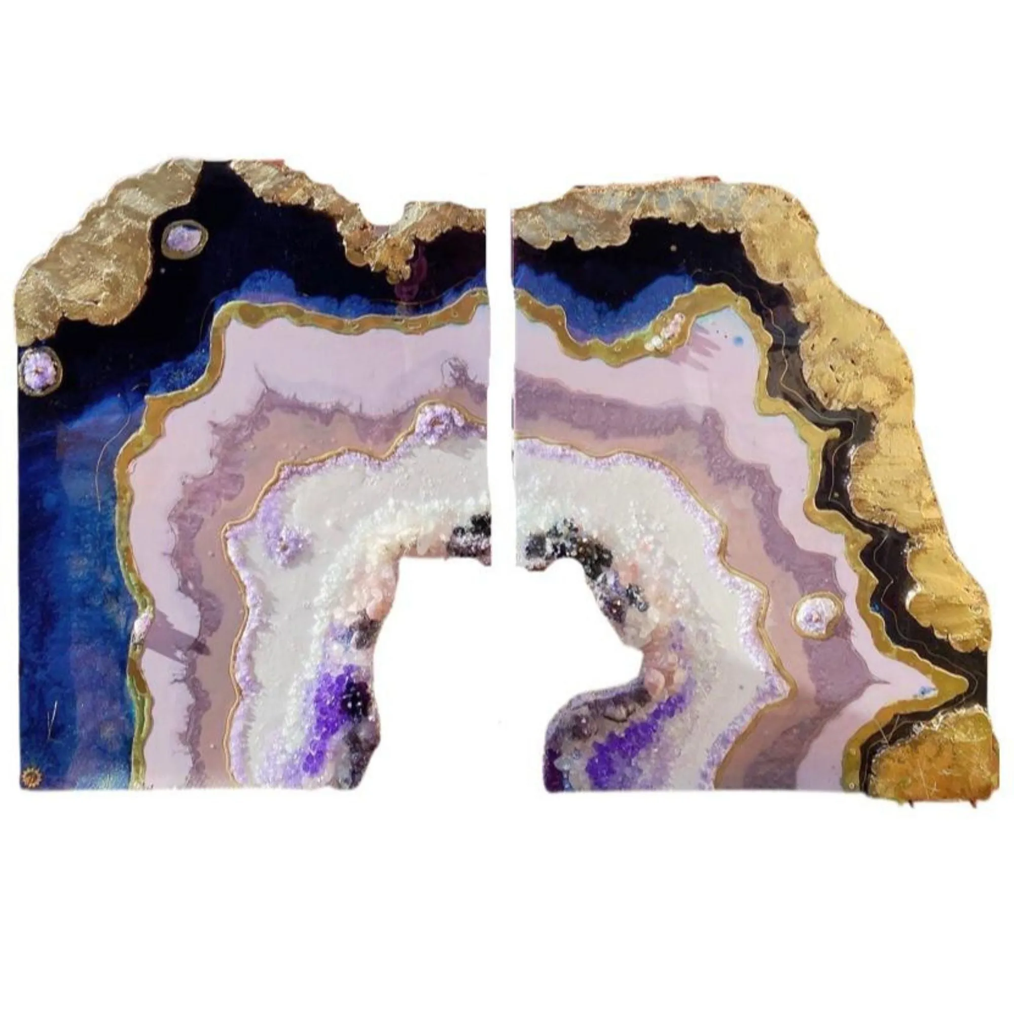 Amethyst Purple and Gold Freeform Crystal with Amethysts, Rose Quartz, Clear Quartz and swarovski crystals set of 2 - 120x180cm