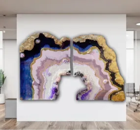 Amethyst Purple and Gold Freeform Crystal with Amethysts, Rose Quartz, Clear Quartz and swarovski crystals set of 2 - 120x180cm
