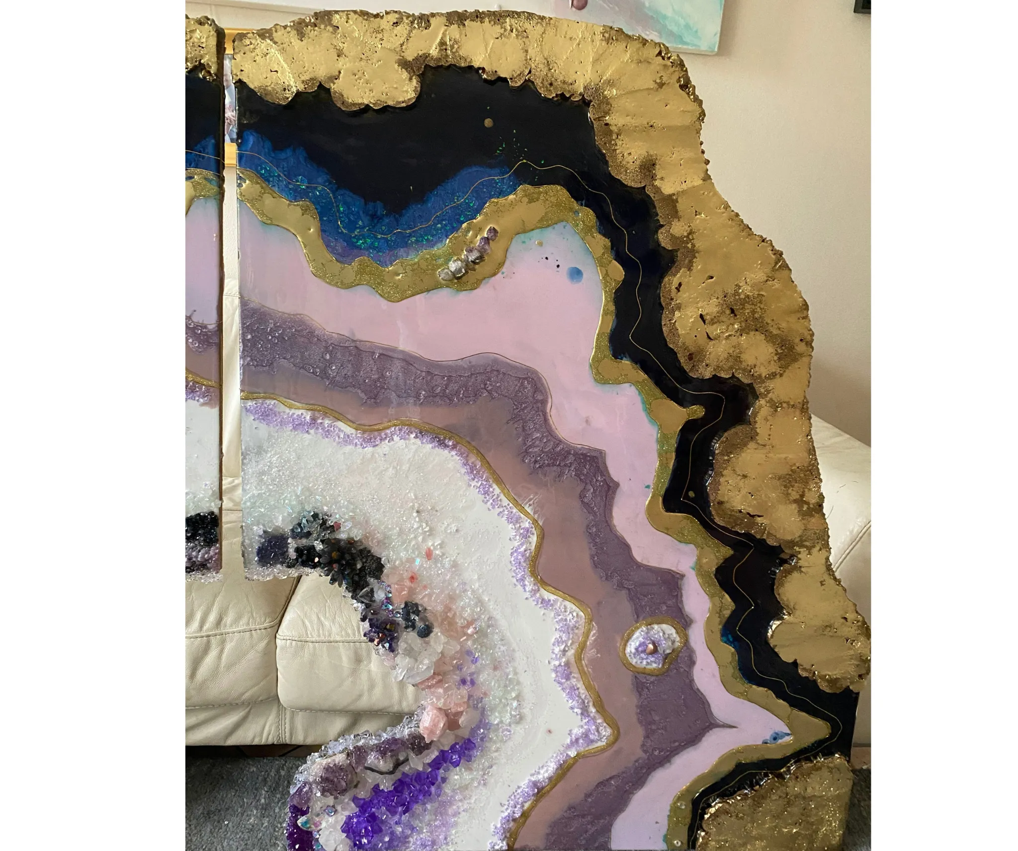 Amethyst Purple and Gold Freeform Crystal with Amethysts, Rose Quartz, Clear Quartz and swarovski crystals set of 2 - 120x180cm