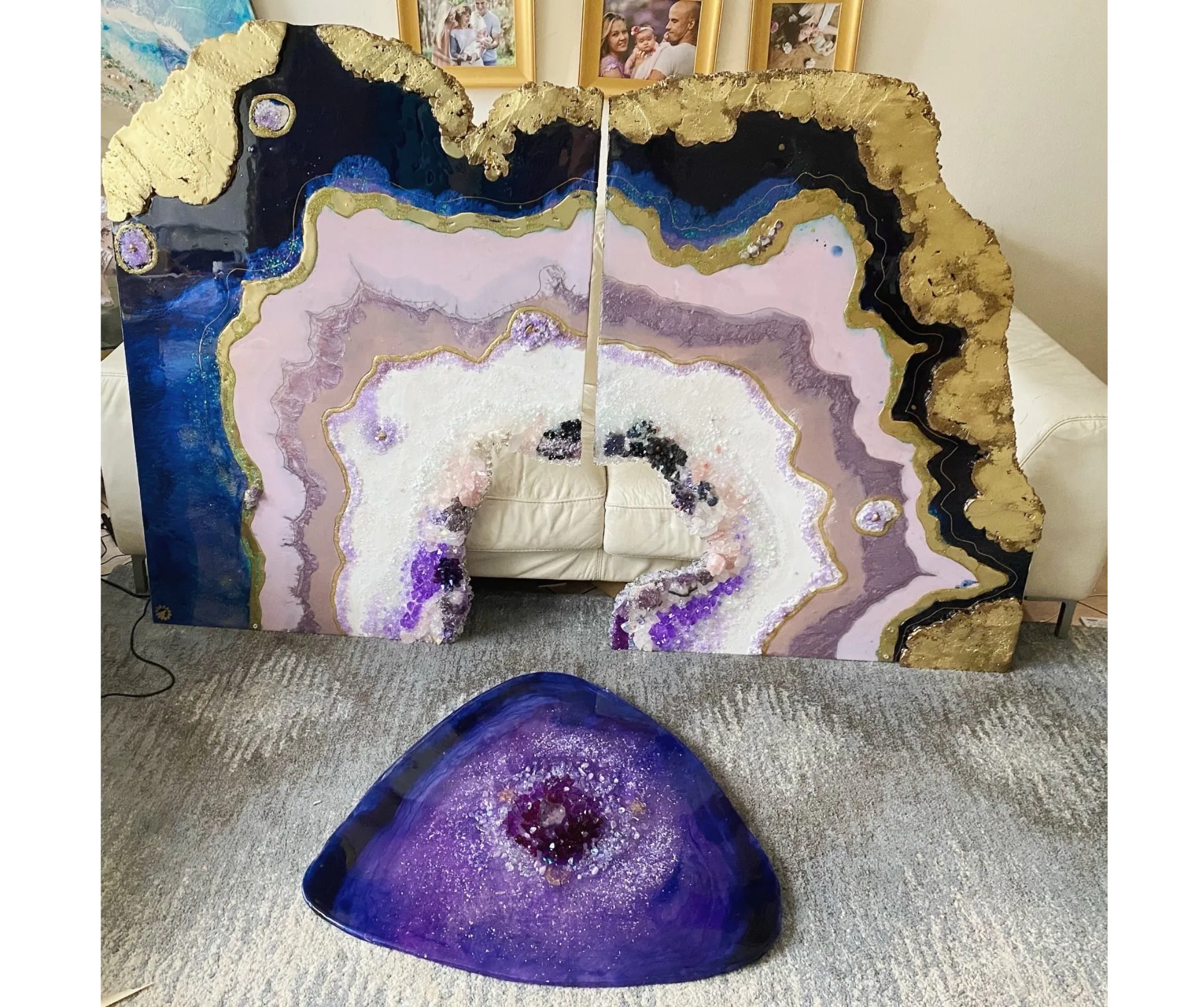 Amethyst Purple and Gold Freeform Crystal with Amethysts, Rose Quartz, Clear Quartz and swarovski crystals set of 2 - 120x180cm