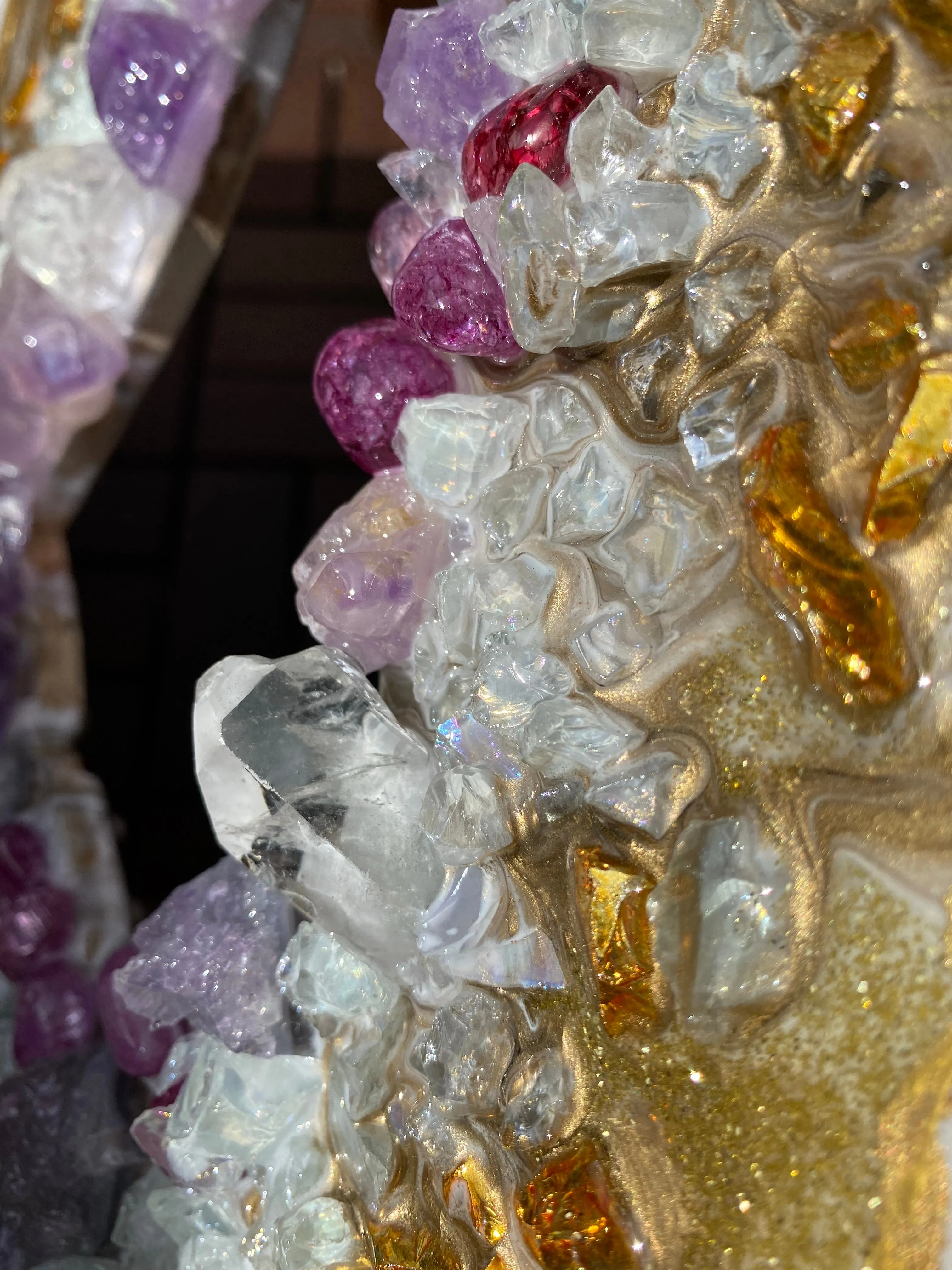 Amethyst Torus  Geode. Freeform Purple and Gold Geode Gemstone Artwork with Amethysts