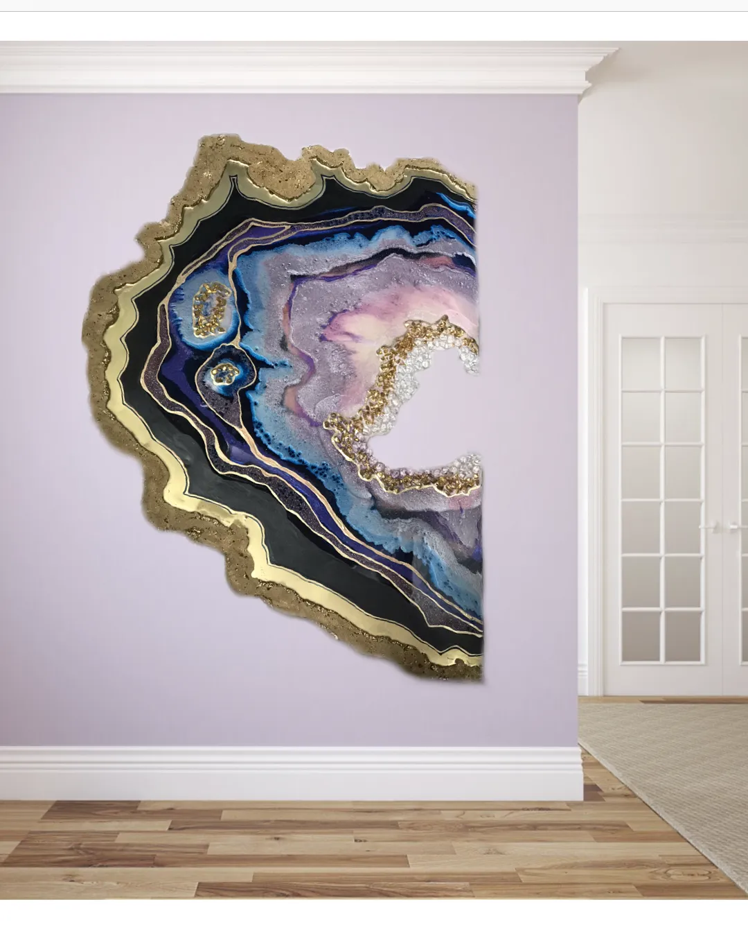 Amethyst Torus  Geode. Freeform Purple and Gold Geode Gemstone Artwork with Amethysts