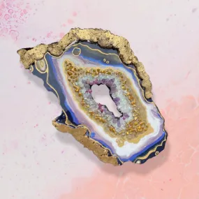 Amethyst Torus  Geode. Freeform Purple and Gold Geode Gemstone Artwork with Amethysts