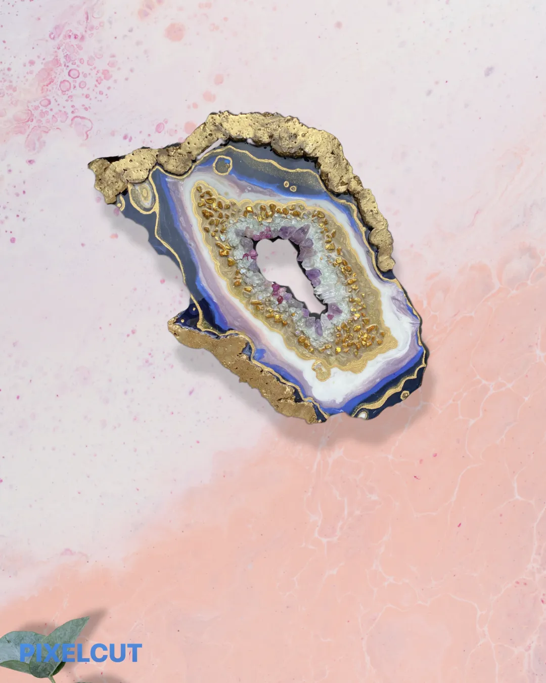 Amethyst Torus  Geode. Freeform Purple and Gold Geode Gemstone Artwork with Amethysts