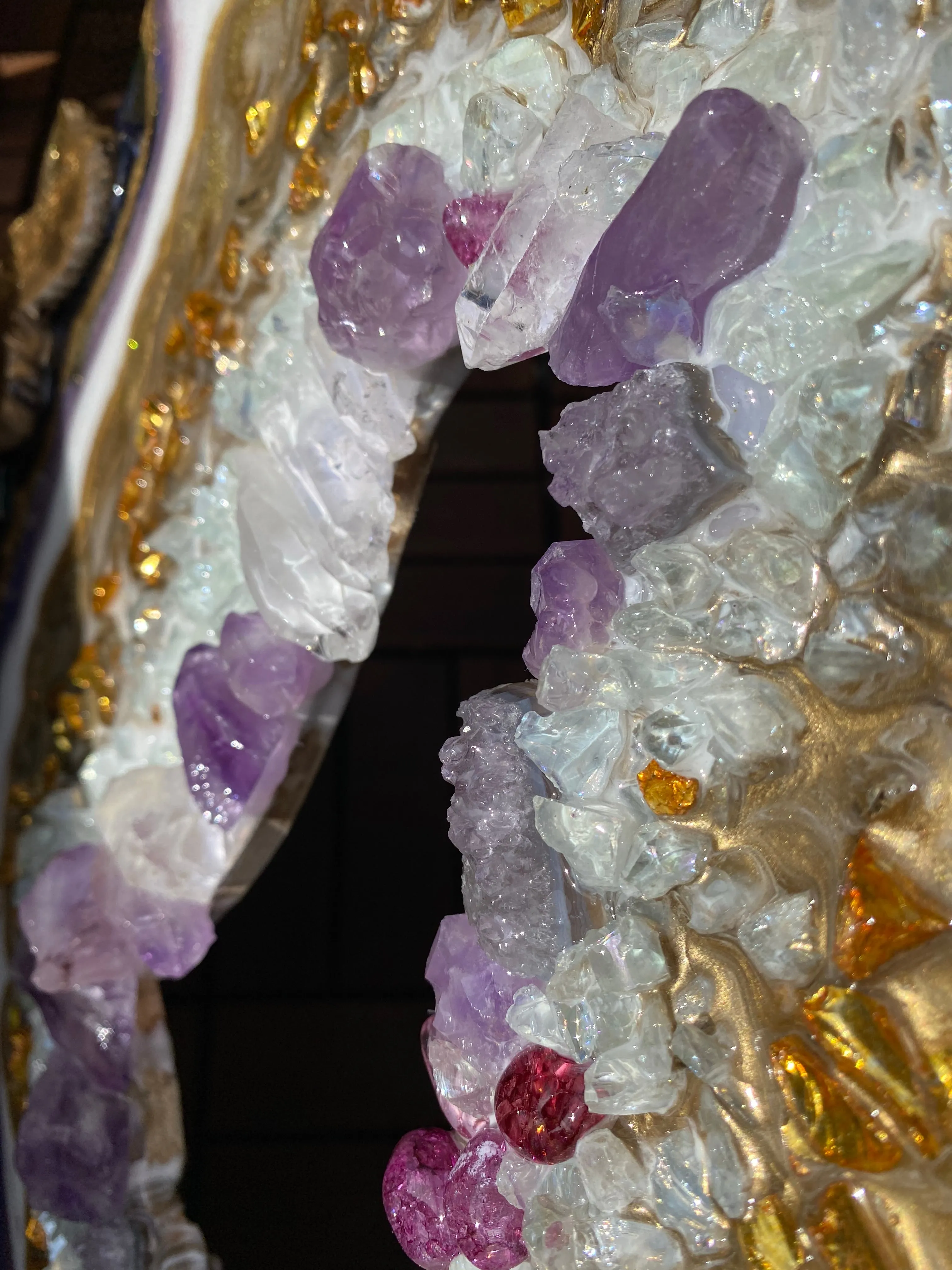 Amethyst Torus  Geode. Freeform Purple and Gold Geode Gemstone Artwork with Amethysts
