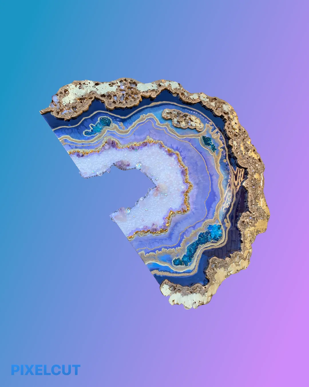 Amethyst Torus  Geode. Freeform Purple and Gold Geode Gemstone Artwork with Amethysts