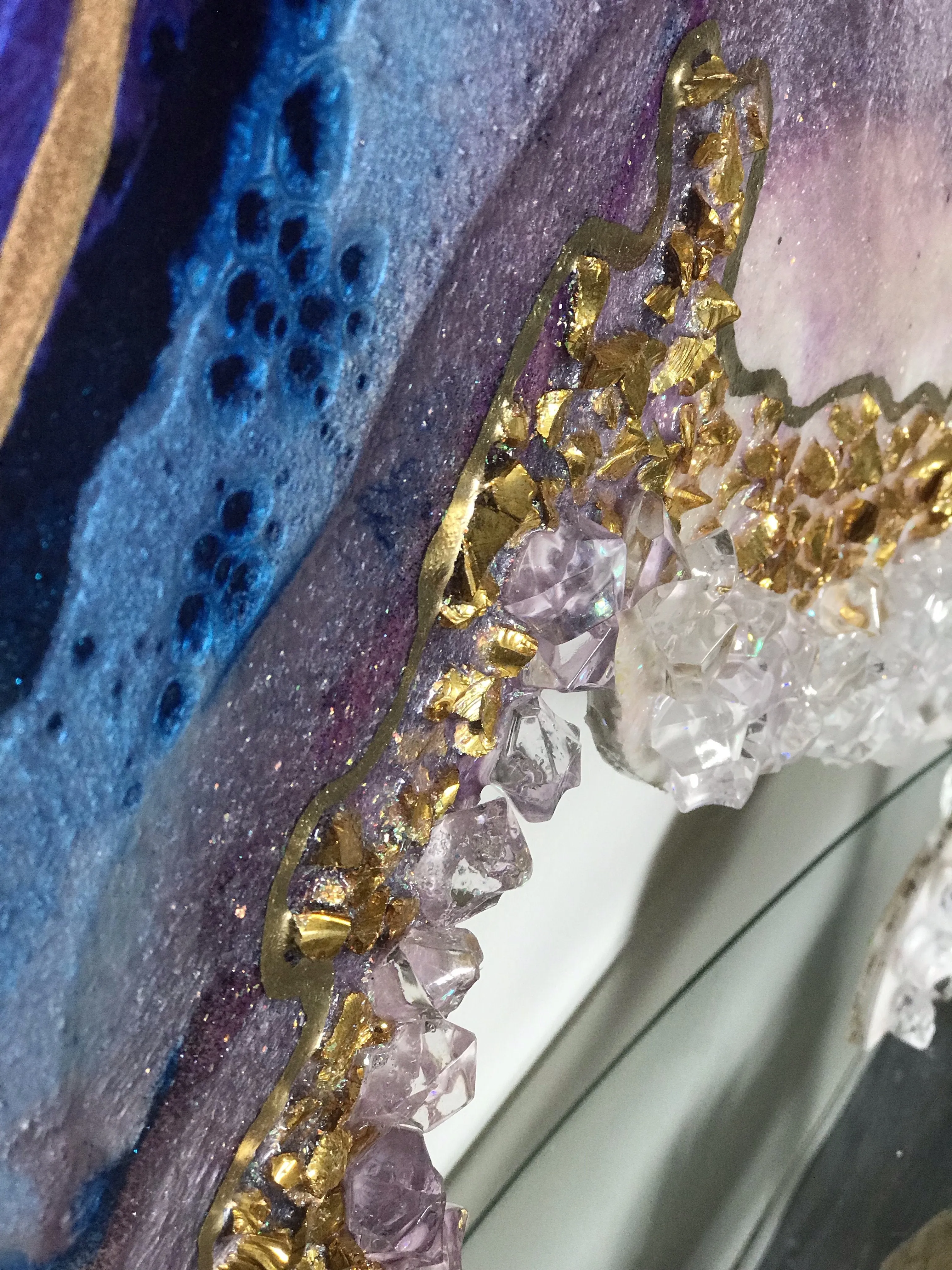 Amethyst Torus  Geode. Freeform Purple and Gold Geode Gemstone Artwork with Amethysts