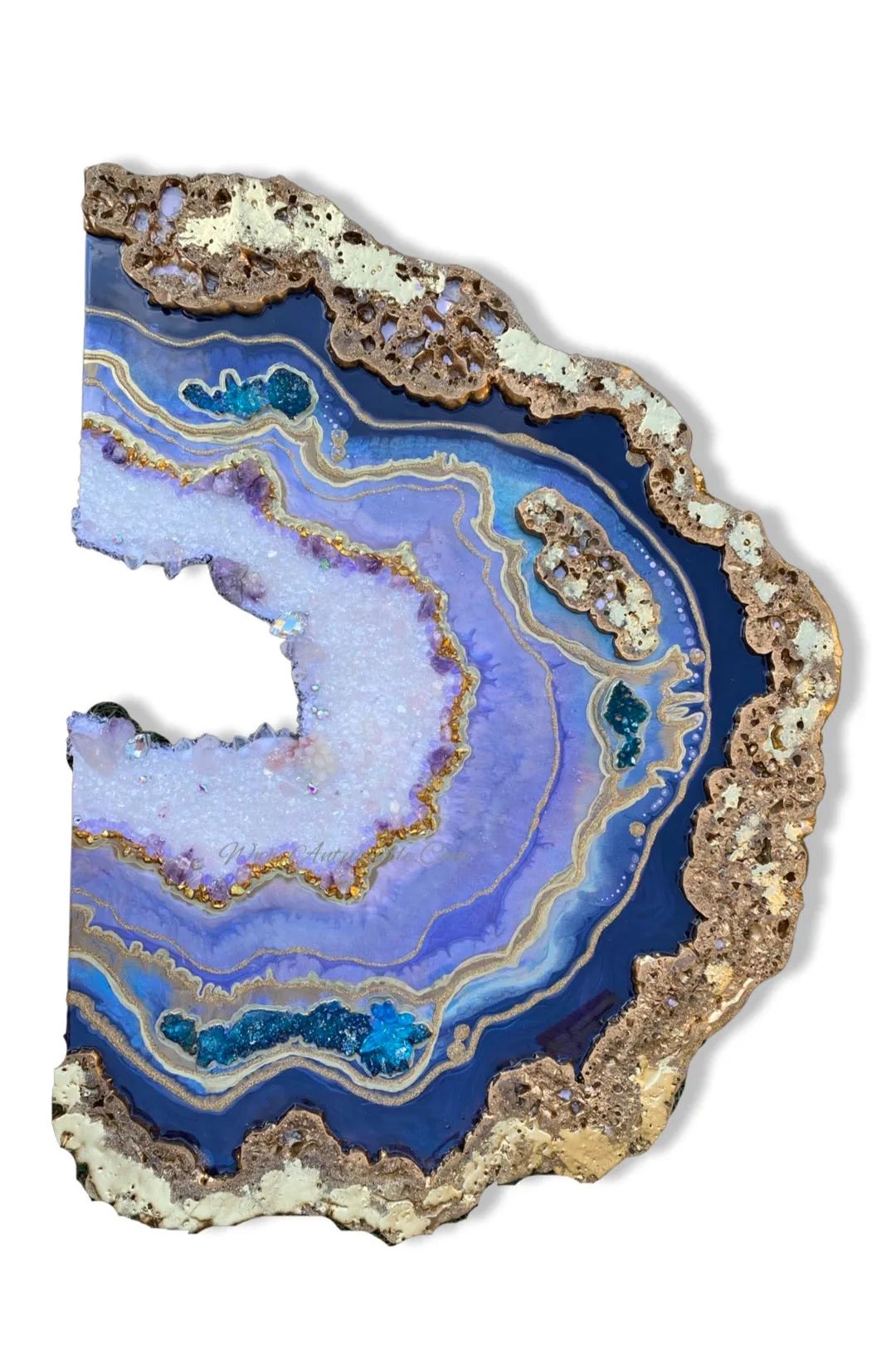 Amethyst Torus  Geode. Freeform Purple and Gold Geode Gemstone Artwork with Amethysts