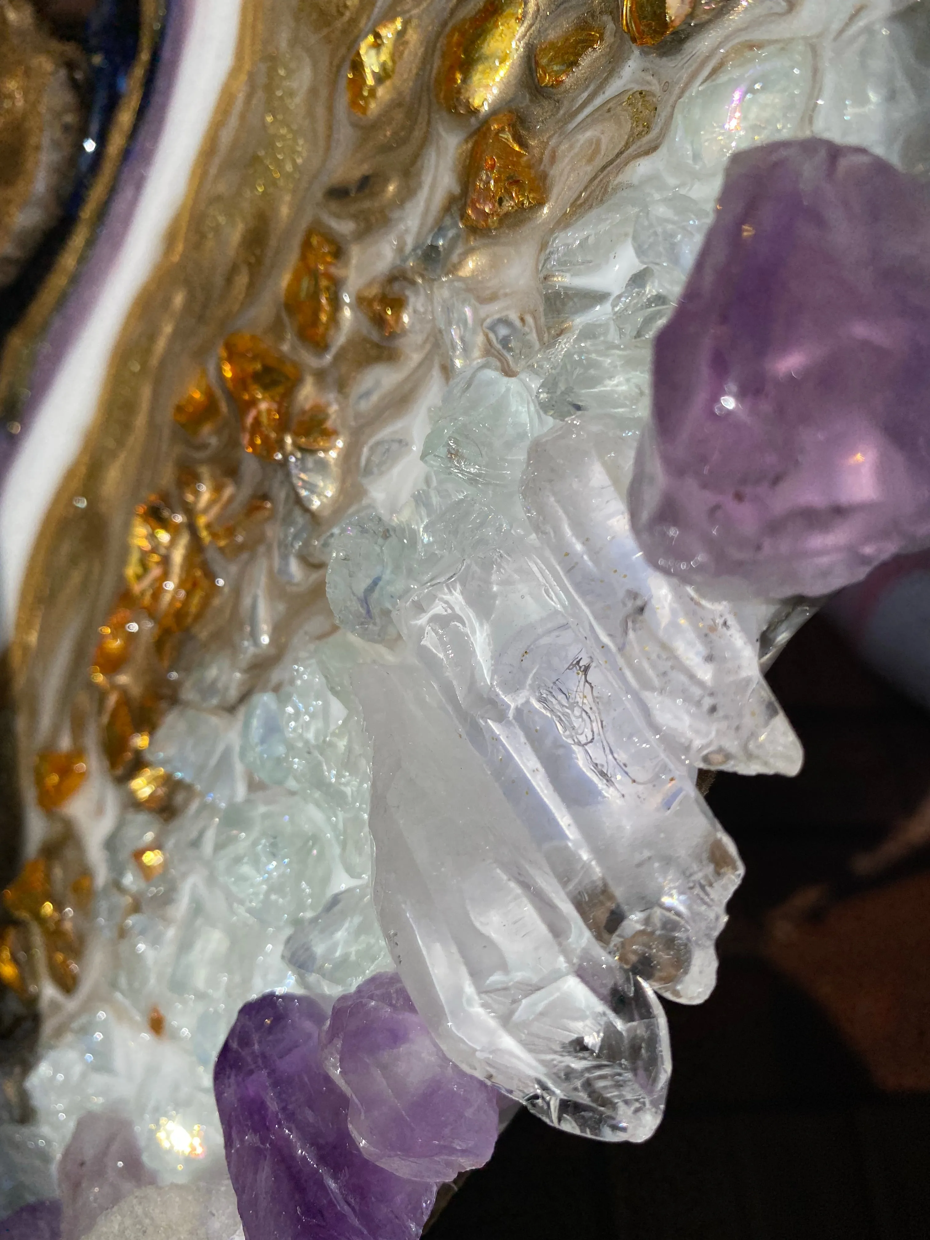 Amethyst Torus  Geode. Freeform Purple and Gold Geode Gemstone Artwork with Amethysts