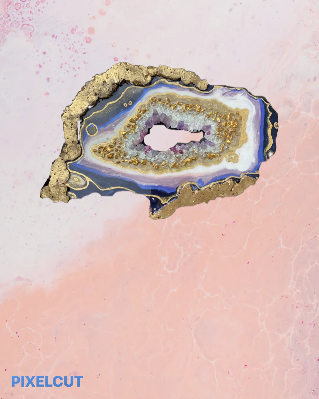 Amethyst Torus  Geode. Freeform Purple and Gold Geode Gemstone Artwork with Amethysts