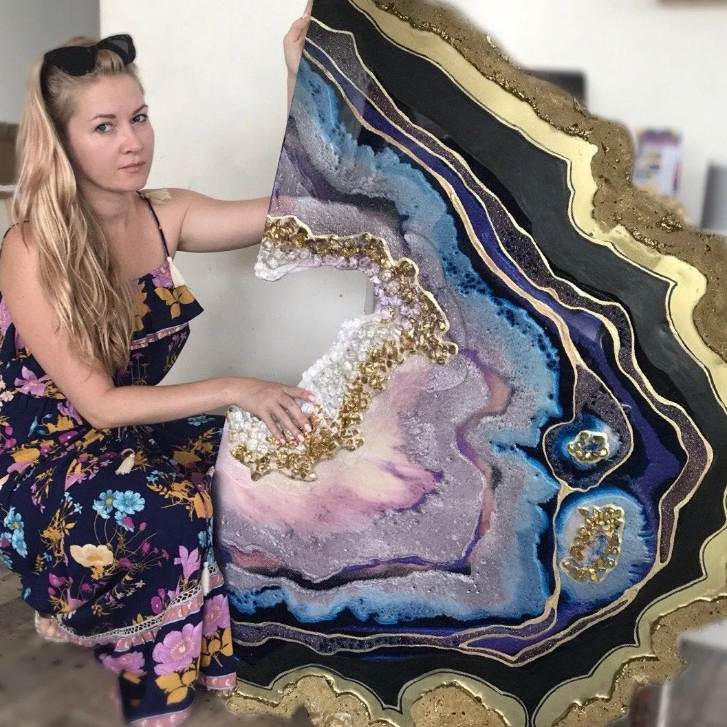 Amethyst Torus  Geode. Freeform Purple and Gold Geode Gemstone Artwork with Amethysts