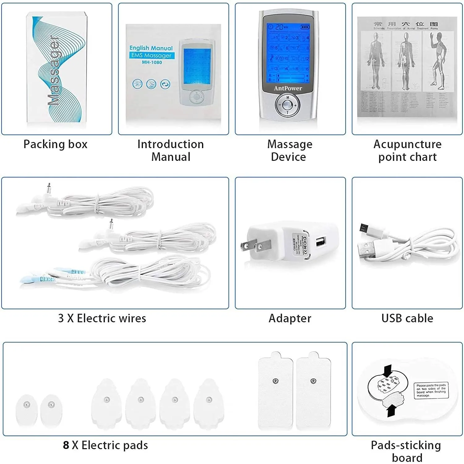 AntPower Dual Channel TENS Machine Muscle Stimulator,16 Modes Dual Channel Tens Unit Machine, 20 Level Strengthtens EMS Massager with 6 Reusable Premium Electrode Pads for Pain Relief