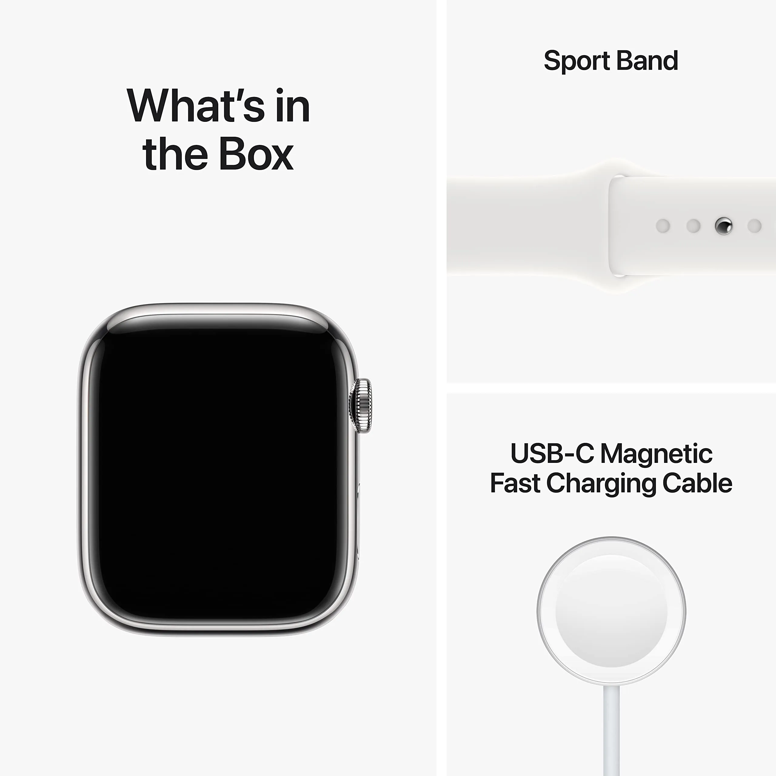 Apple Watch Series 8 [GPS   Cellular 45mm] Smart Watch w/Silver Stainless Steel Case with White Sport Band - M/L. Fitness Tracker, Blood Oxygen & ECG Apps, Always-On Retina Display, Water Resistant