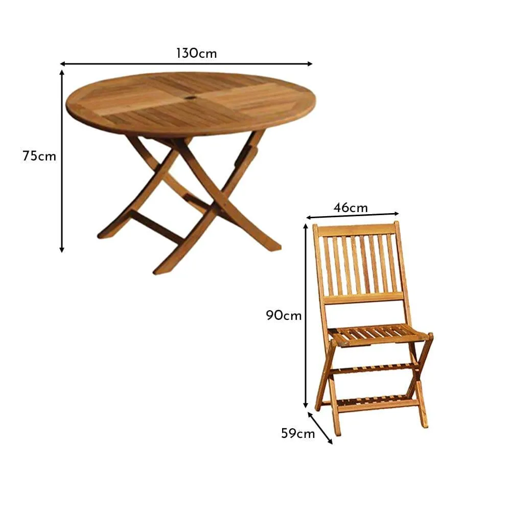 Ashby 6 Seater Wooden Round Garden Dining Set with Cream LED Premium Parasol  - 130cm